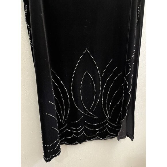 J R Nites By Caliendo Maxi Skirt Women 16 Velvet gothic Black Sequins Sides Slit - Picture 2 of 12